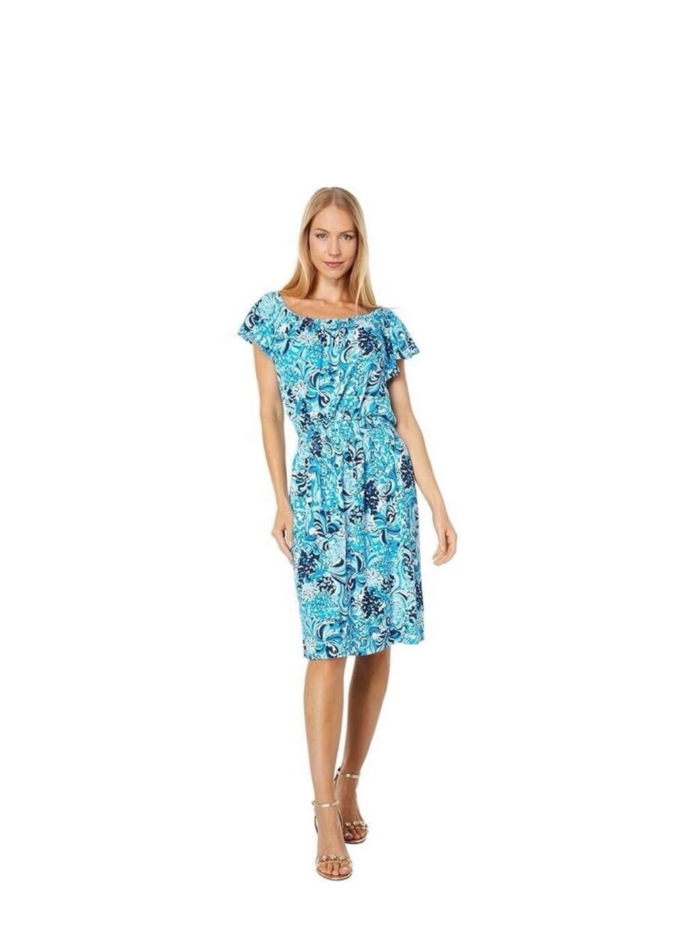Lilly Pulitzer Blue & White Print Flutter Sleeve Dress - Picture 2 of 6